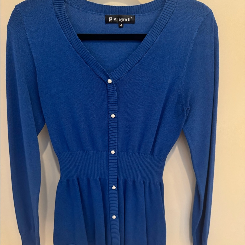 Allegra K Blue Cardigan with Pearl Buttons